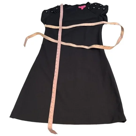 Betsey Johnson Black Sheath Dress Size 4 Faux Tahitian Pearl Fully Lined Crepe - Picture 10 of 10